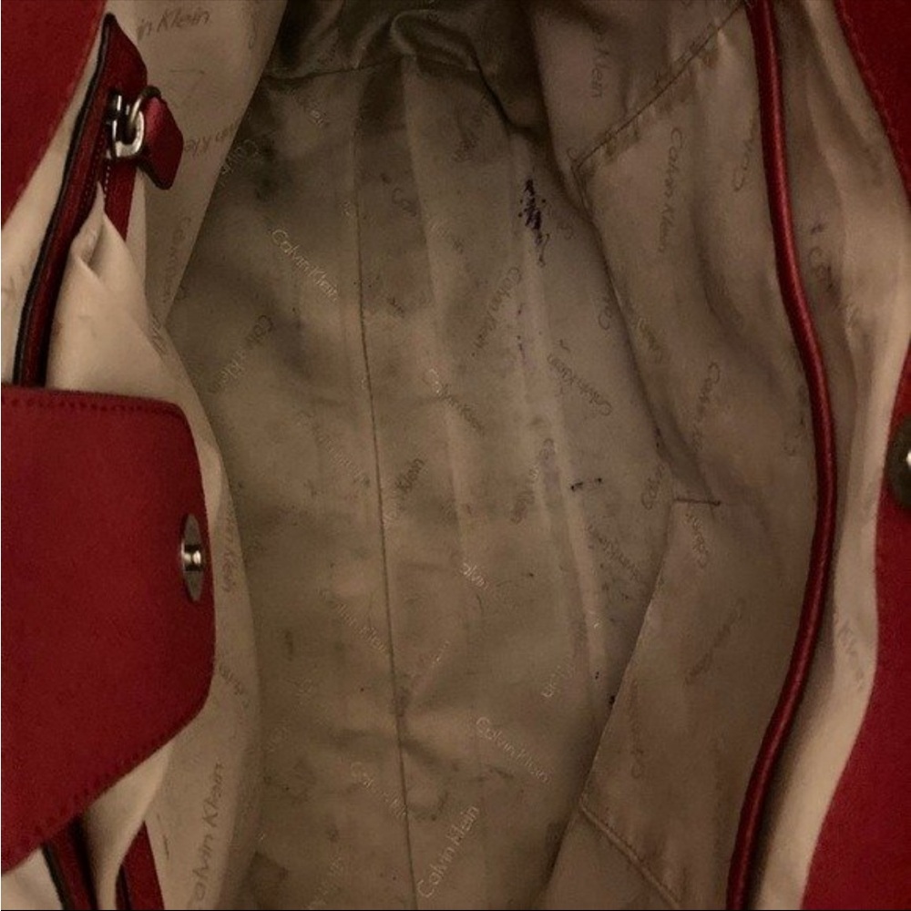 Calvin Klein Red Leather Tote with Dual Straps - Picture 6 of 10